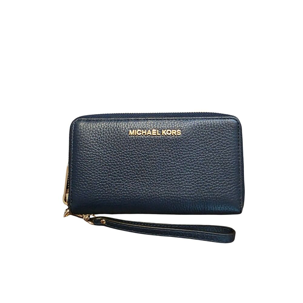 ✨ NWT Michael Kors Jet Set Leather Multifunction Phone Wristlet Wallet Navy ✨